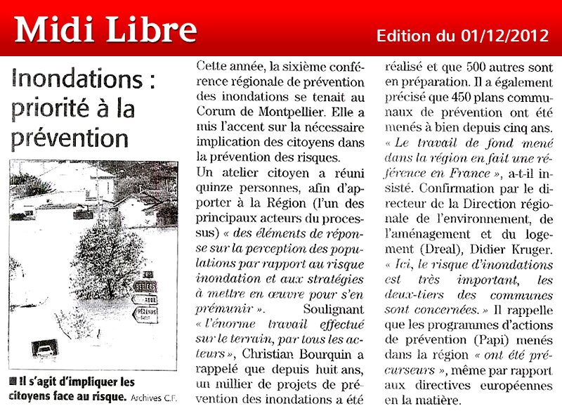 Midi Libre du 01/12/2012 – Colloque au Corum de Montpellier