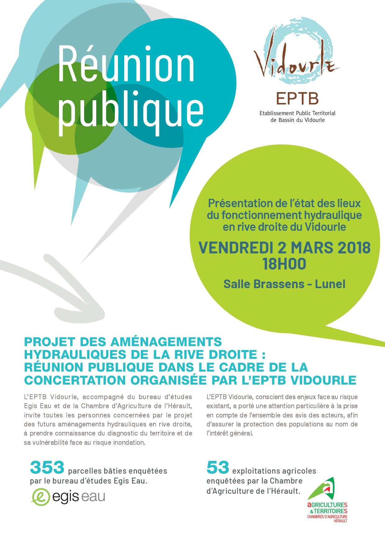 Vendredi 2 mars 2018 – Réunion publique : projet des aménagements hydrauliques de la rive droite